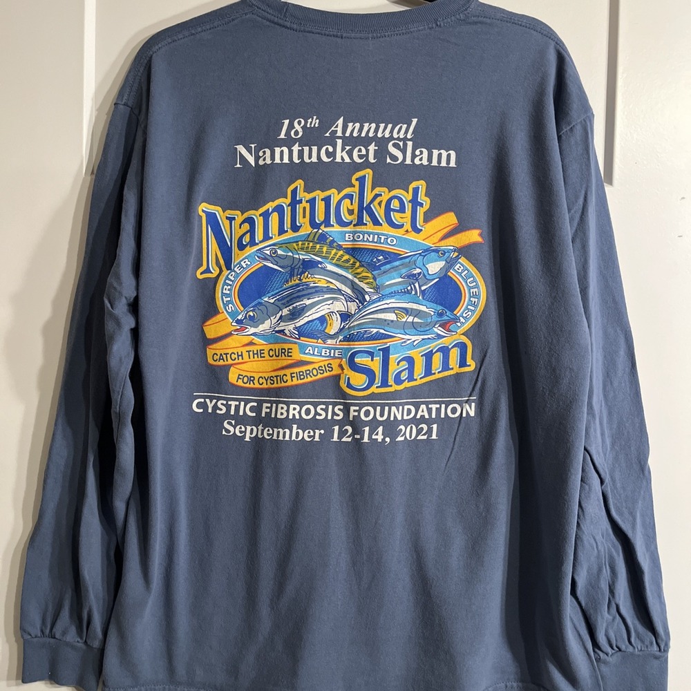 Gildan Men’s Fishing Tournament Longsleeve Tshirt Blue Large Nantucket Slam 2021